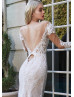 Ivory Lace Tulle Heart Shaped Back Scalloped Hem Wedding Dress